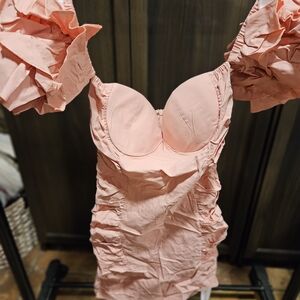 Elegant Pink Ruffled Women's Ruched Dress